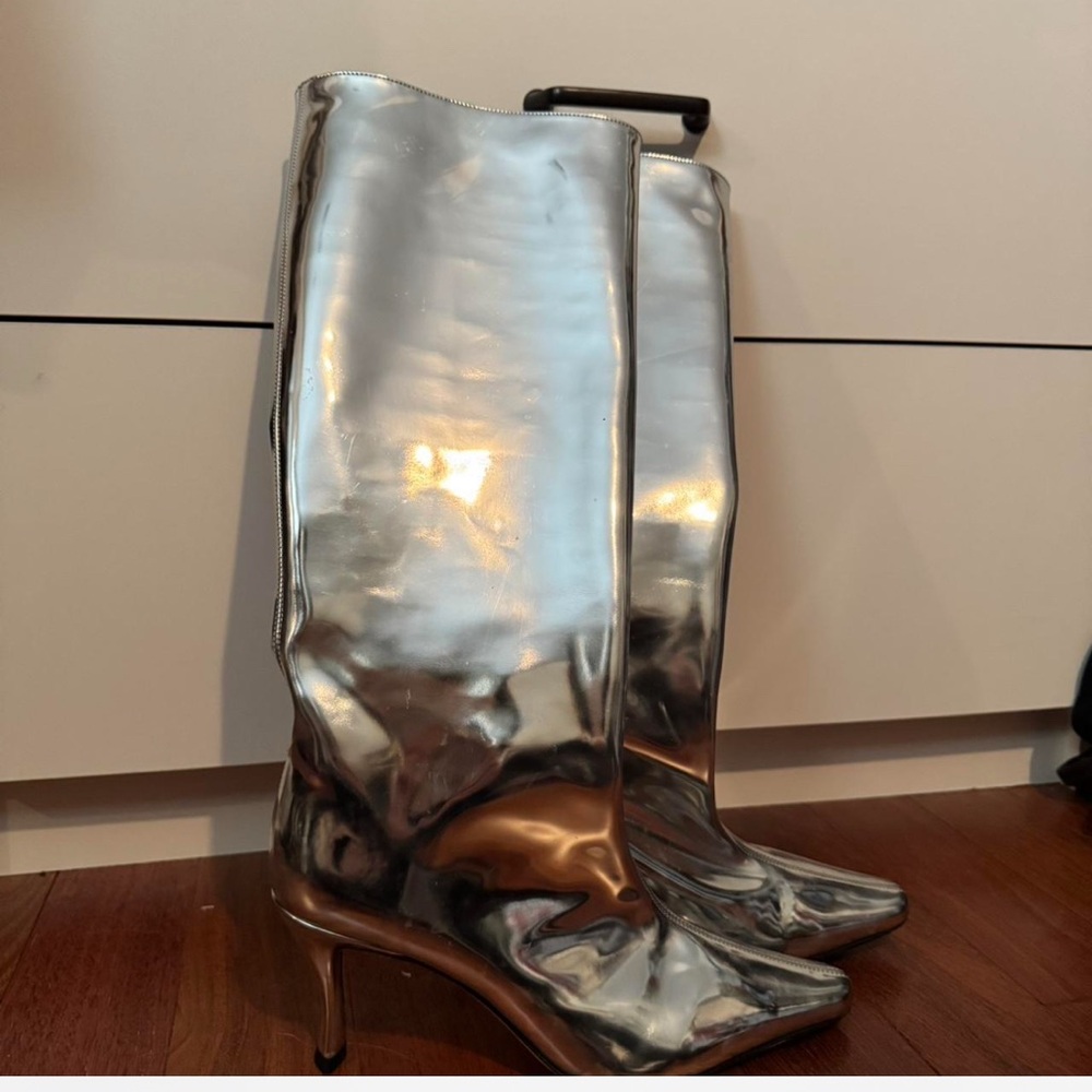 By Far Stevie knee high silver boots